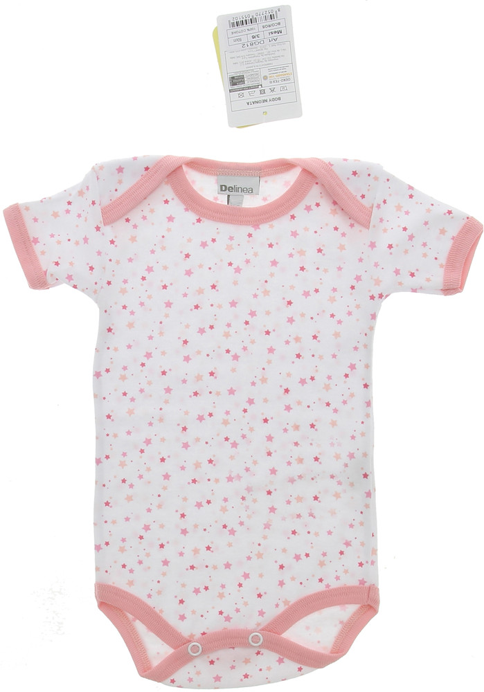 Body Neonata Mezza Manica 6/9 Mesi Bianco Stelline Bordo Rosa Delinea