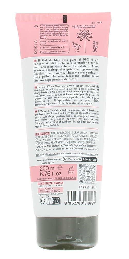 Dermogel Rinfrescante 98% Aloe Vera E Rosa 200 Ml Omnia Botanica - Foto 2