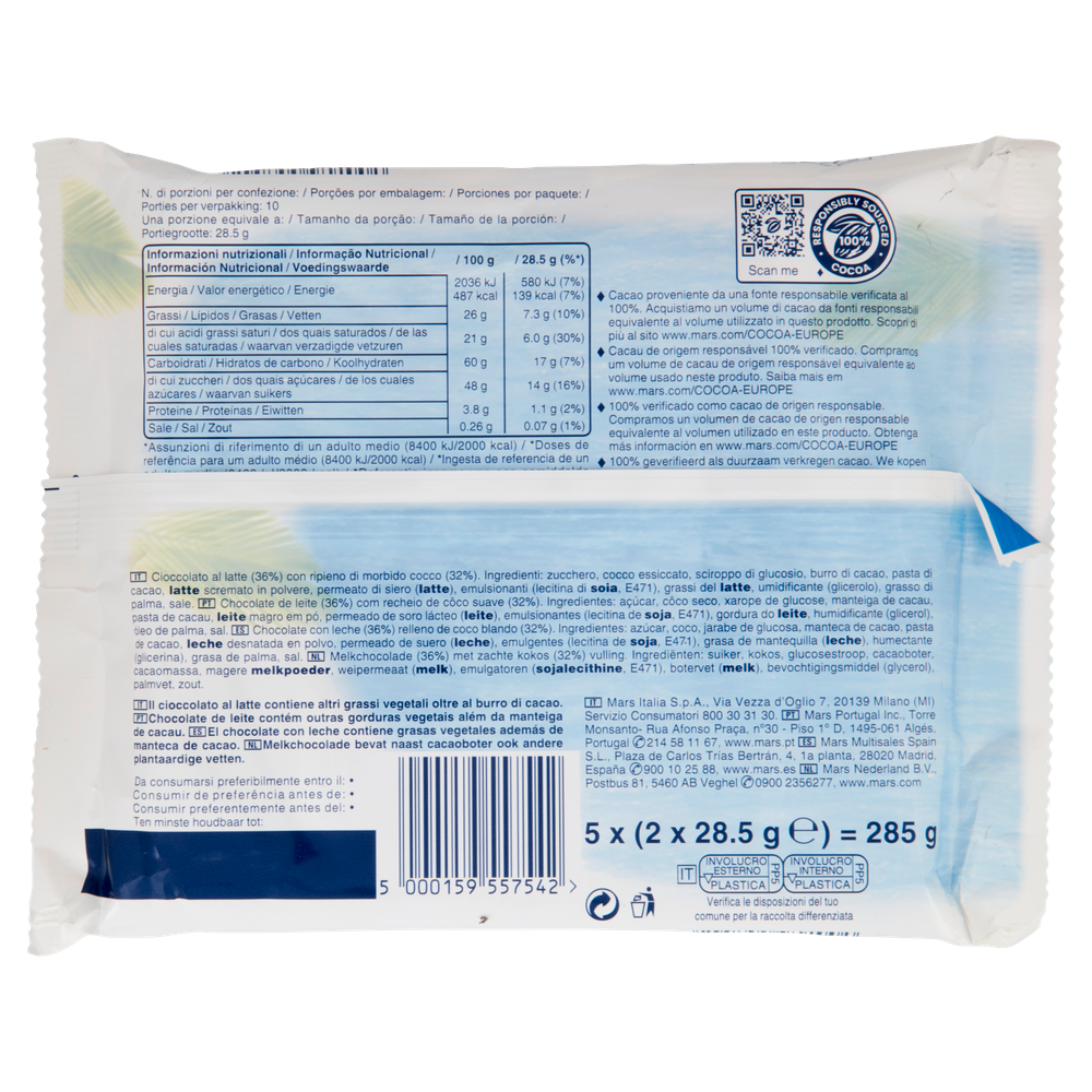 Snack Ricoperti Di Cioccolato Al Latte Ripieni Al Cocco 5x57g Bounty - Foto 3