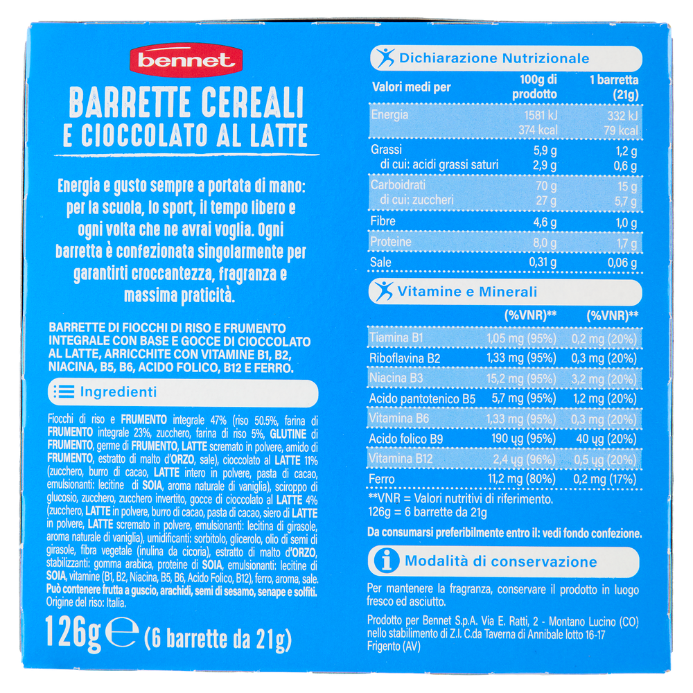 Barrette Cereali E Cioccolato Al Latte 6x21g Bennet - Foto 3