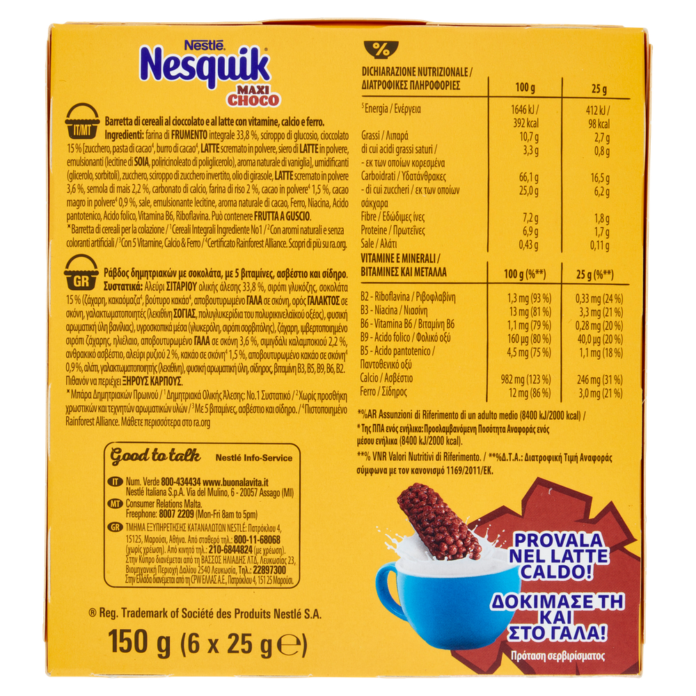 Barrette Maxi Choco Ai Cereali E Cioccolato Al Latte 6x25g Nesquik - Foto 3