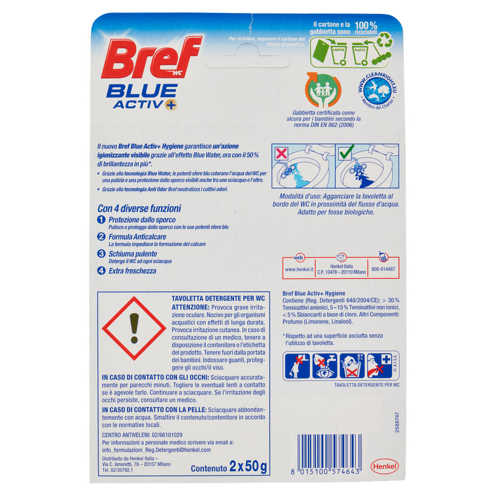 Tavoletta Detergente Wc Azione Igienizzante Blue Activ+ Hygiene Bref - Foto 3