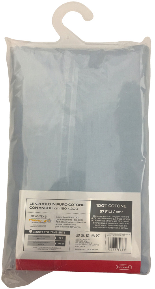 Lenzuolo Con Angoli Tinta Unita 2 Piazze Cm 180x200 Azzurro Chiaro Casa - Foto 2