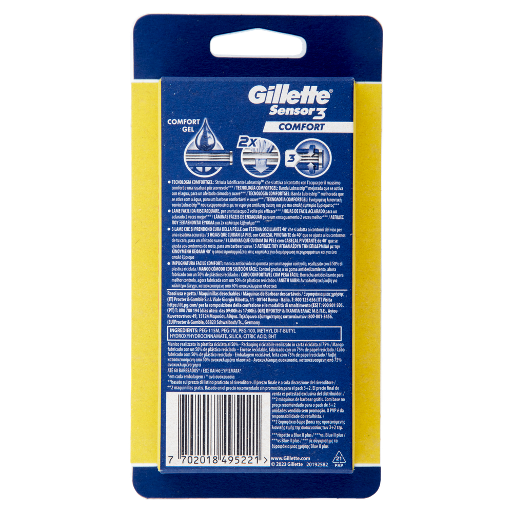 Lamette Da Uomo Usa E Getta Sensor3 Comfort Gillette 3+2 Pezzi - Foto 3