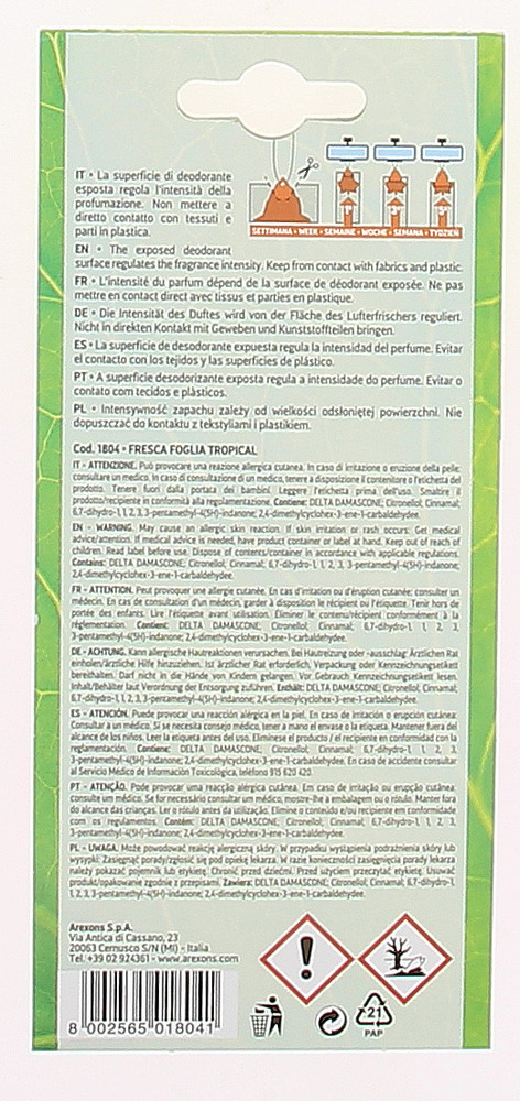 Profumatore Auto Fresca Foglia Tropical Arexons - Foto 2
