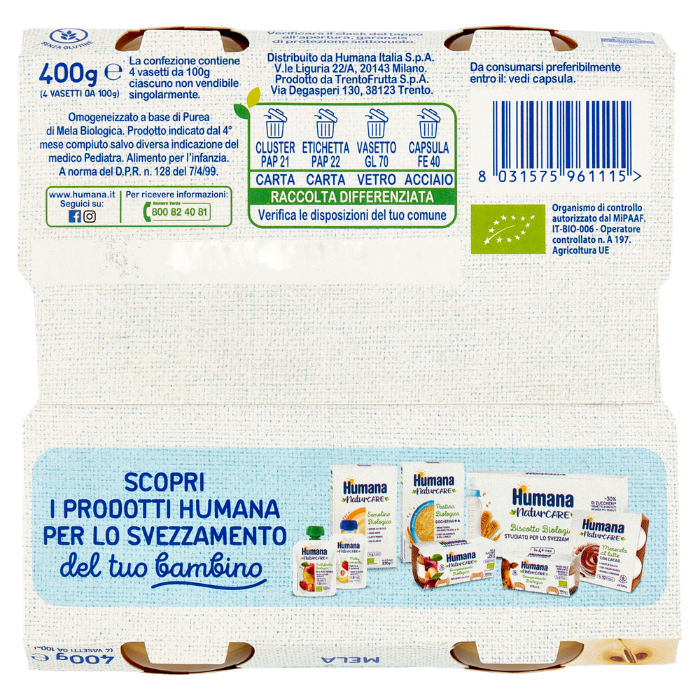 Omogeneizzato Mela Biologica 4x100g Humana - Foto 3
