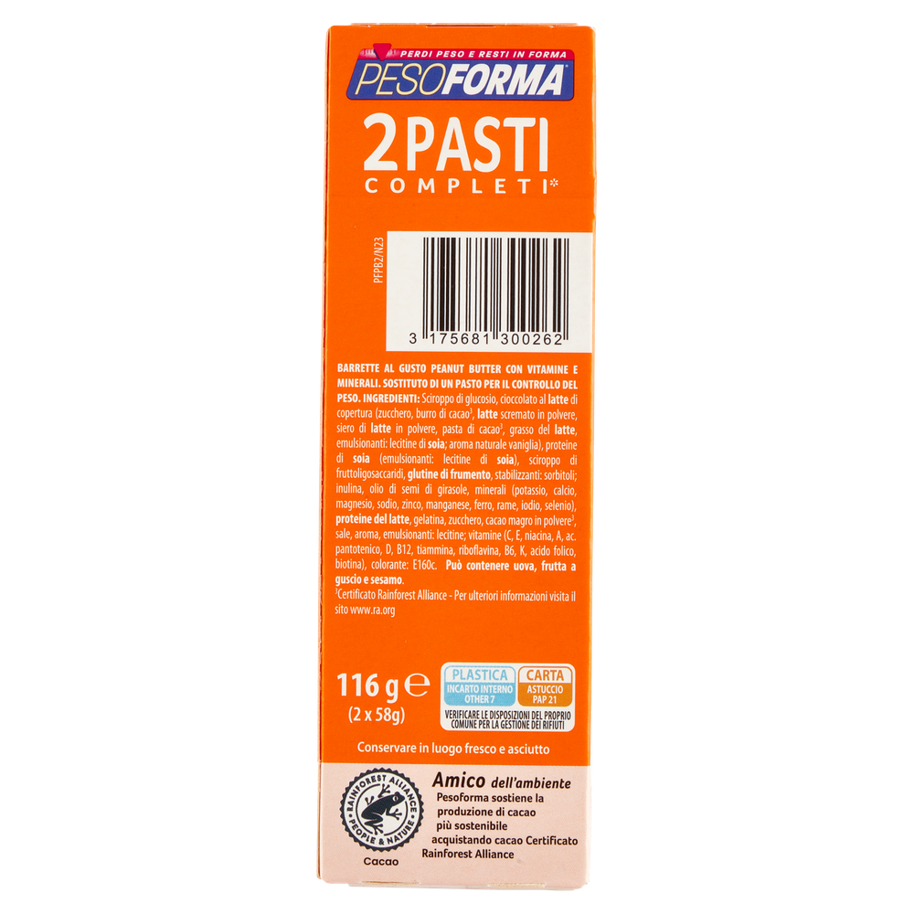 Pesoforma Barrette 2 Pasti Peanut Butter 2 X 58 G - Foto 3