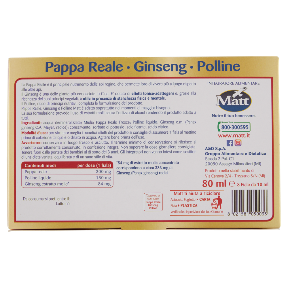 Pappa Reale Ginseng Polline Matt 8 Fiale - Foto 3