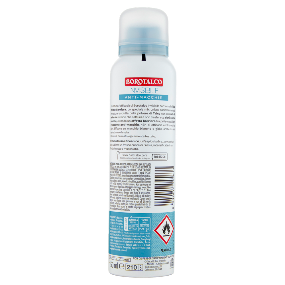 Deodorante Spray Invisible Azzurro Borotalco