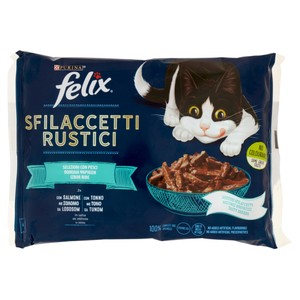 Alimento Umido Per Gatti Sfilaccetti Rustici Tonno Salmone Felix