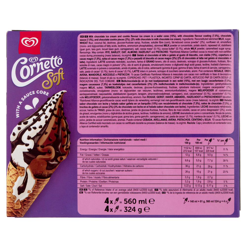 Cornetto Soft Cookies&Chocolate 4x81g Algida - Foto 3