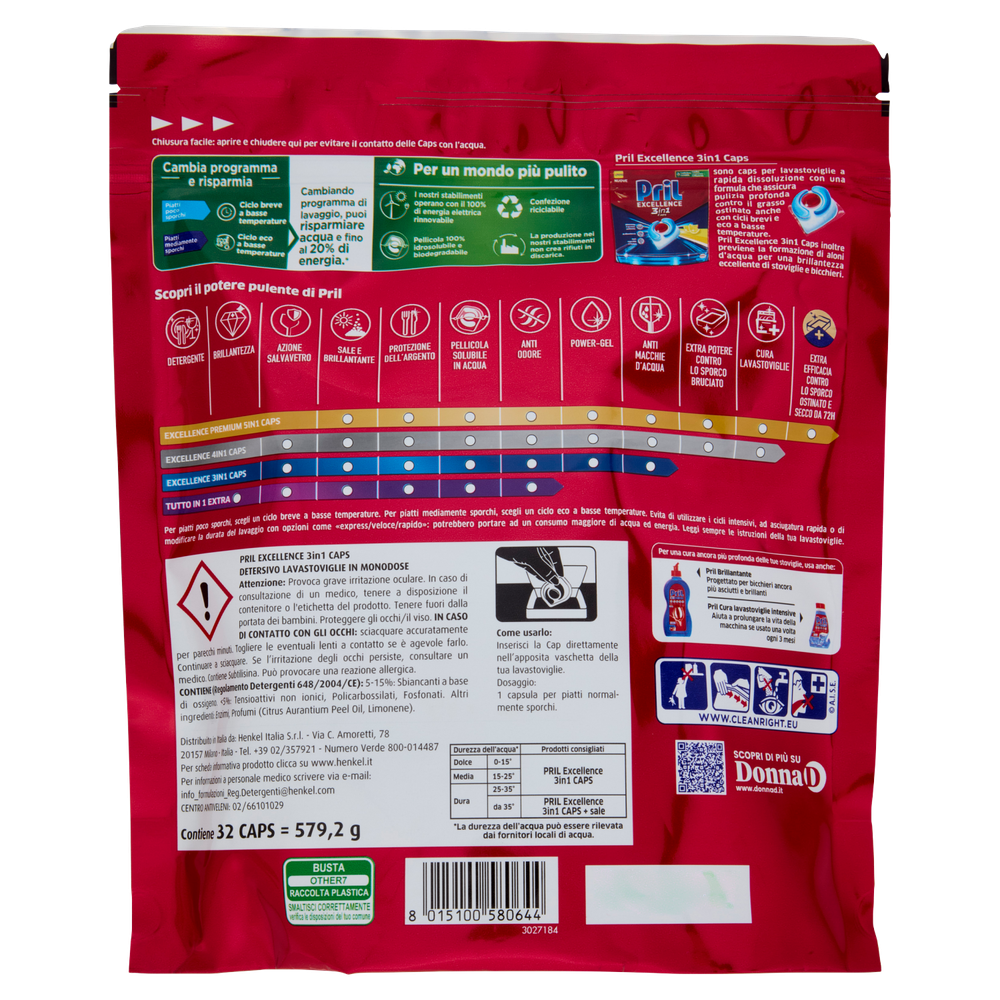 Detergente Lavastoviglie Excellent 3 In 1 32 Caps Al Limone Pril - Foto 3