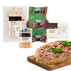 Pinsa Romana Con Filetti Di Tonno, Cipolla Di Tropea E Stracciatella - Foto 1