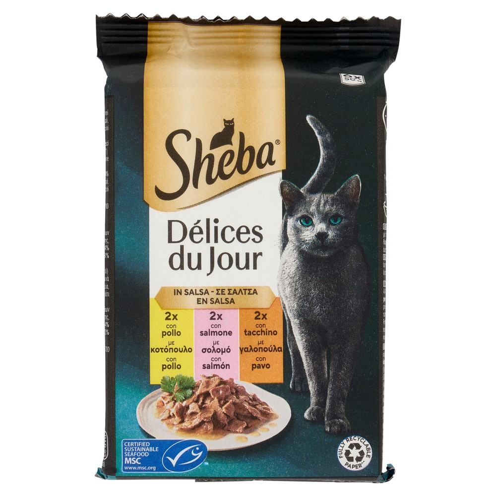 Alimento Per Gatti Delice Du Jour Pollo Salmone Tacchino Sheba 6 Pz - Foto 1