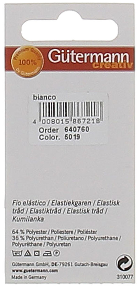 Filo Elastico Colore 5019 Bianco Mt.10 Gutermann