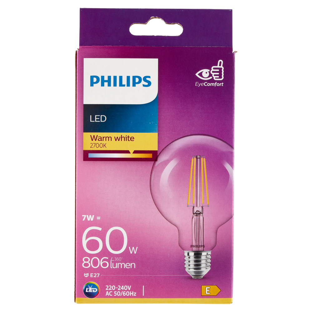 Lampadina Led Filamento Globo 60w Attacco E27 Luce Calda Philips - Foto 3