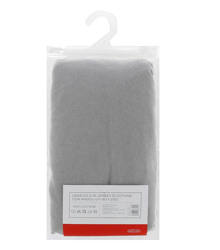 Lenzuolo Jersey Angoli Tinta Unita 1piazza Cm90x200 Grigio Chiaro Casa - Foto 2
