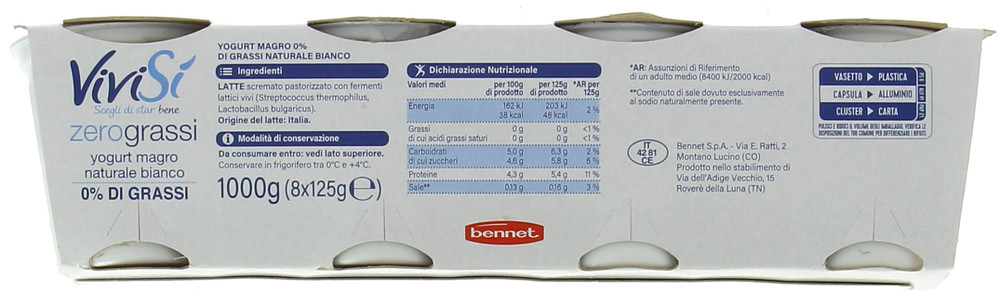 8 Yogurt Bianco Magro Bennet Vivisi' - Foto 3