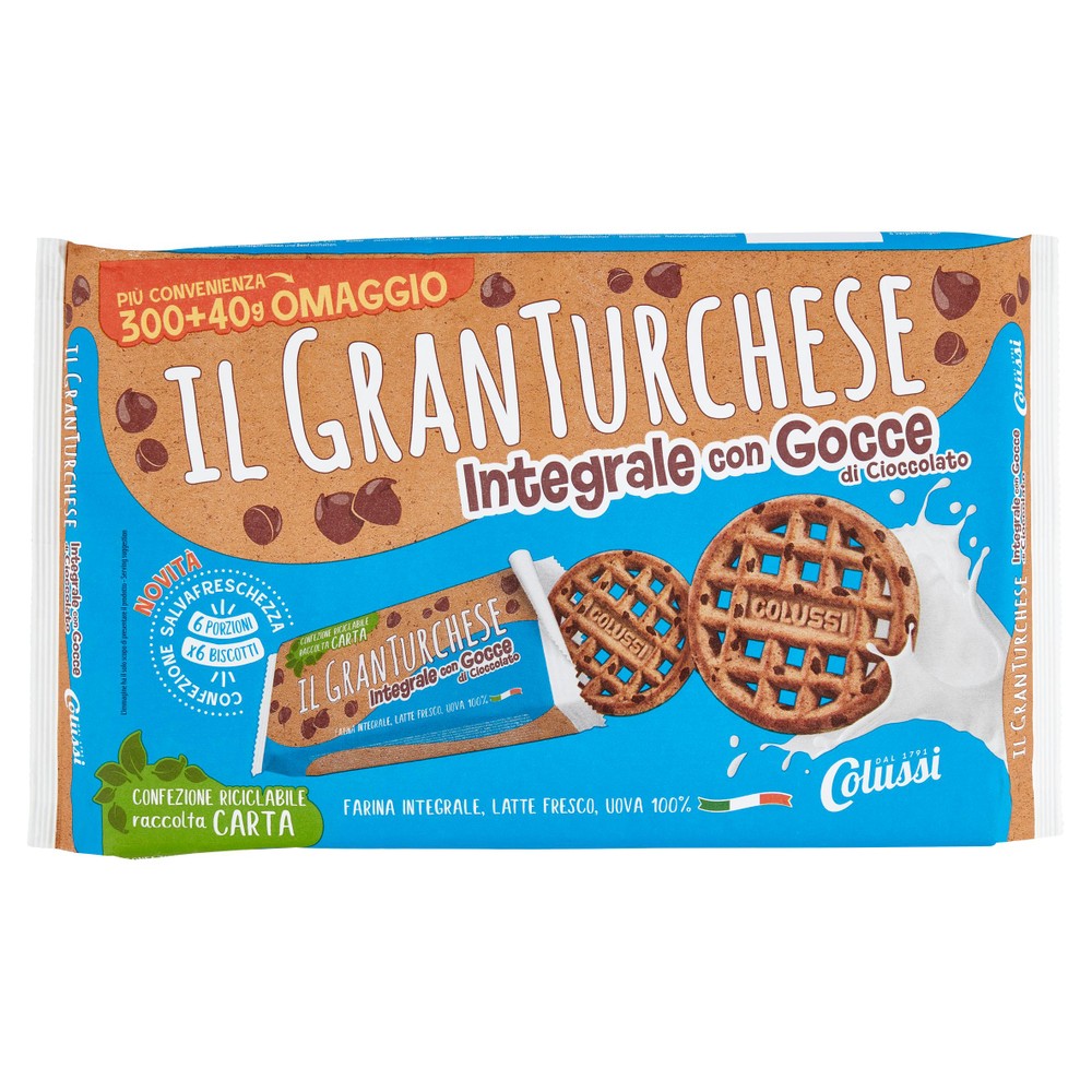 Biscotti Granturchese Integrali Con Gocce Di Cioccolato 6x56g Colussi - Foto 1