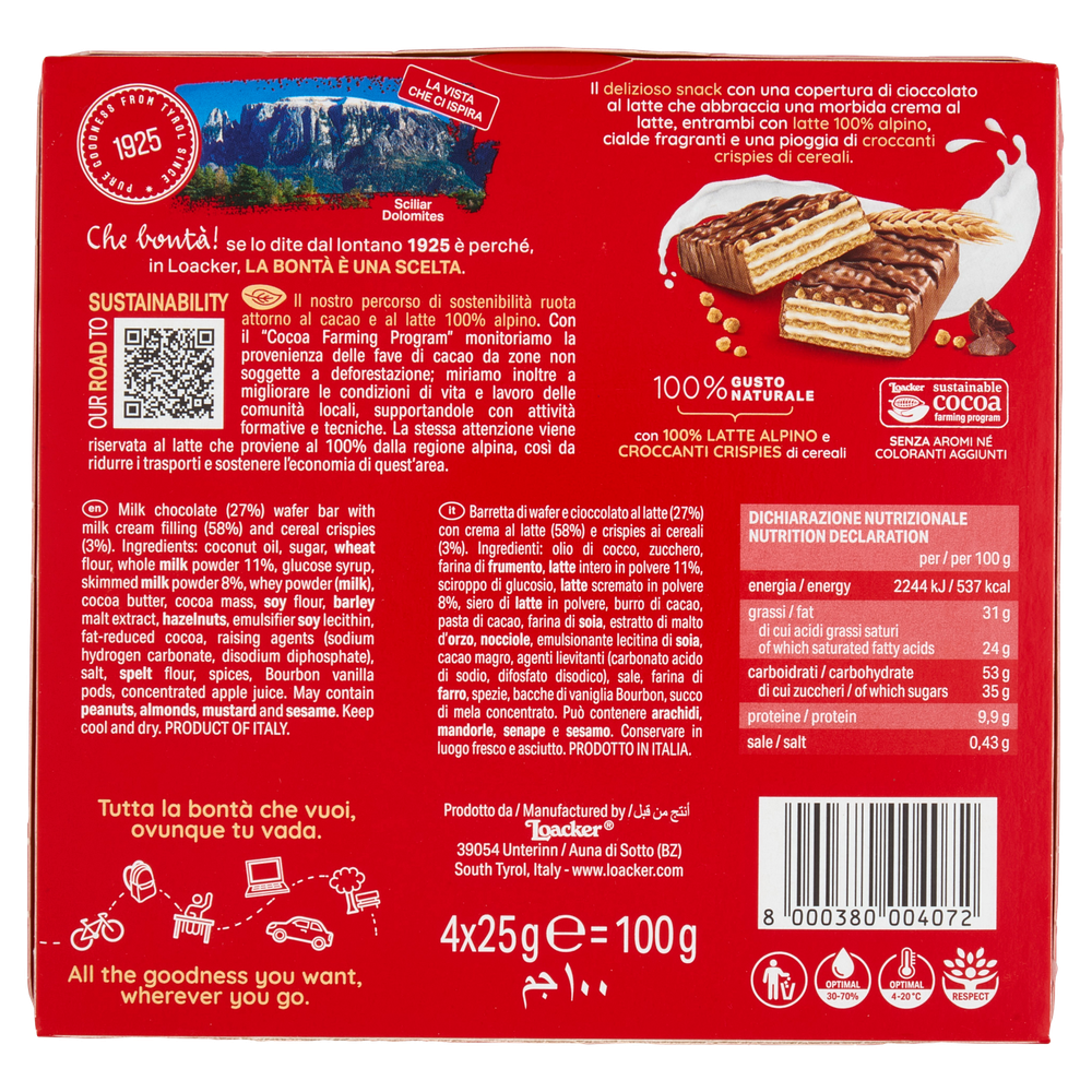 Barrette Milk & Cereals Wafer E Cioccolato Con Crema 4x25g Loacker - Foto 3