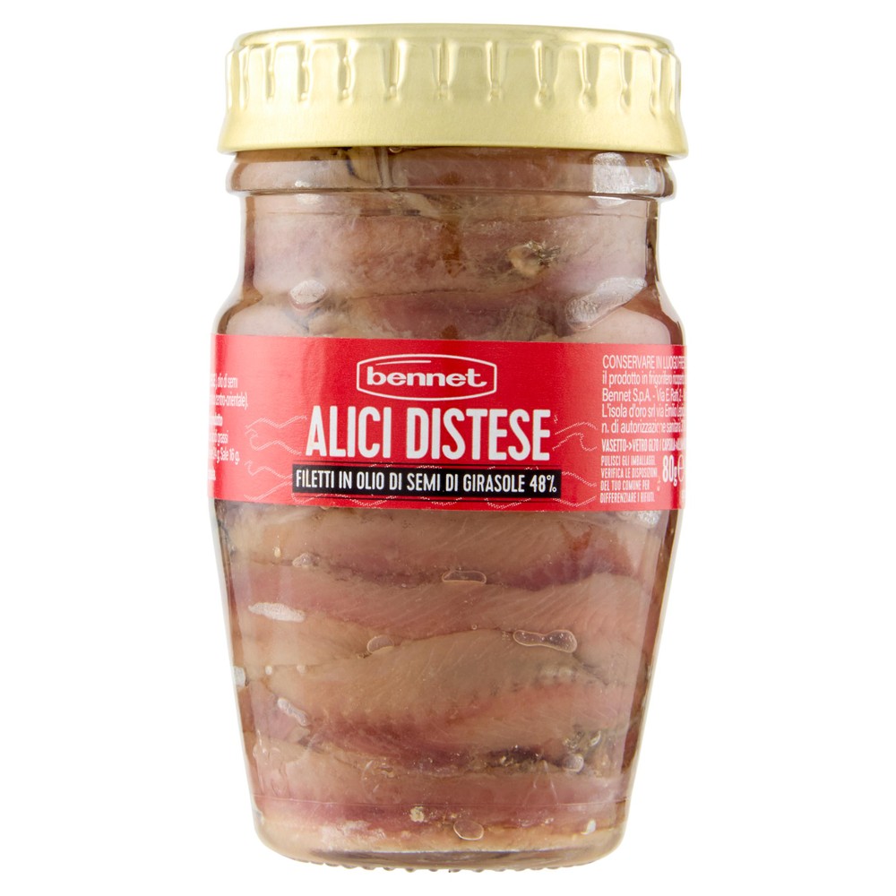 Filetti Di Alici Distese In Vaso In Olio Di Girasole Bennet - Foto 1