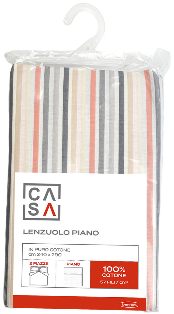 Lenzuolo Piano Stampa Righe 2 Piazze Cm240x290 Beige Casa