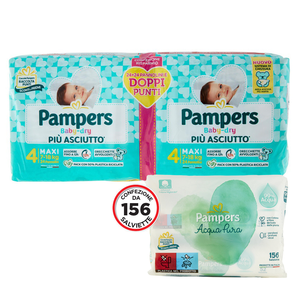 Pampers Baby Dry Maxi + Salviettine Acqua Pura Pampers
