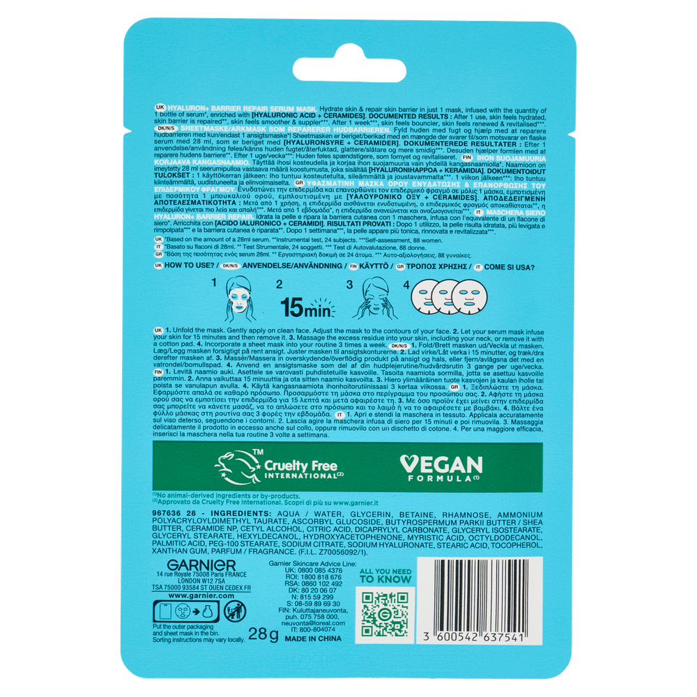 Maschera Viso Tessuto Hyaluron Barrier Repair Garnier - Foto 3