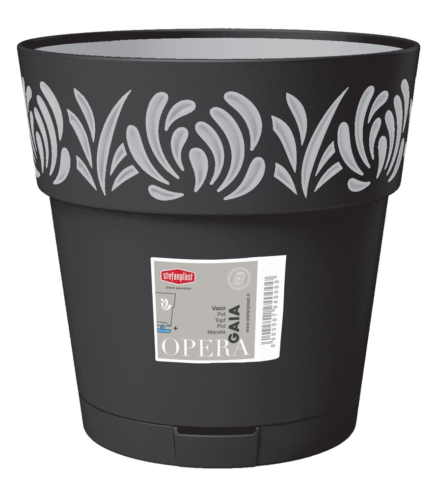 Vaso Opera Gaia Con Riserva D'acqua D.25 Cm Colore Grafite Stefanplast - Foto 1