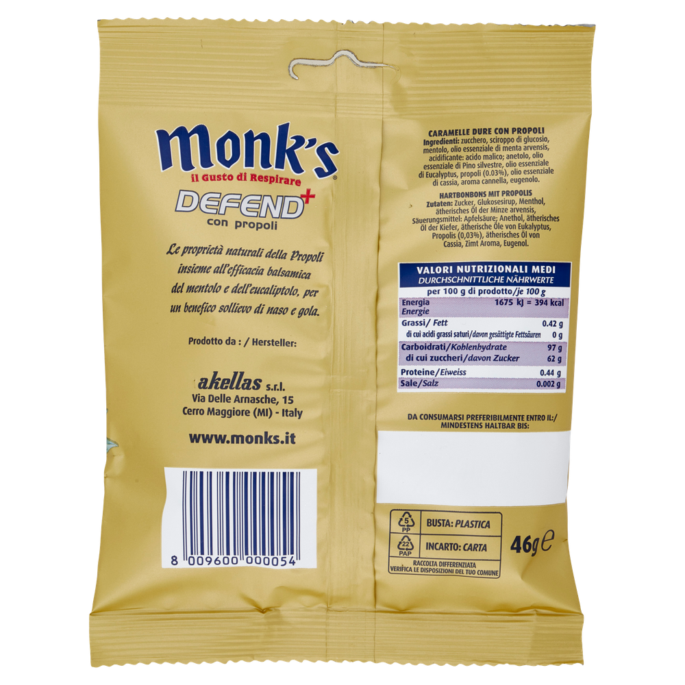 Caramelle Dure Defend+ Con Propoli Sollievo Naso E Gola Monk's - Foto 3