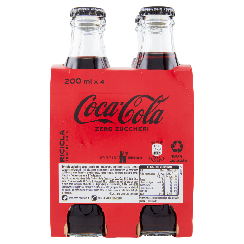 Coca Cola Zero 4 Da Ml.200