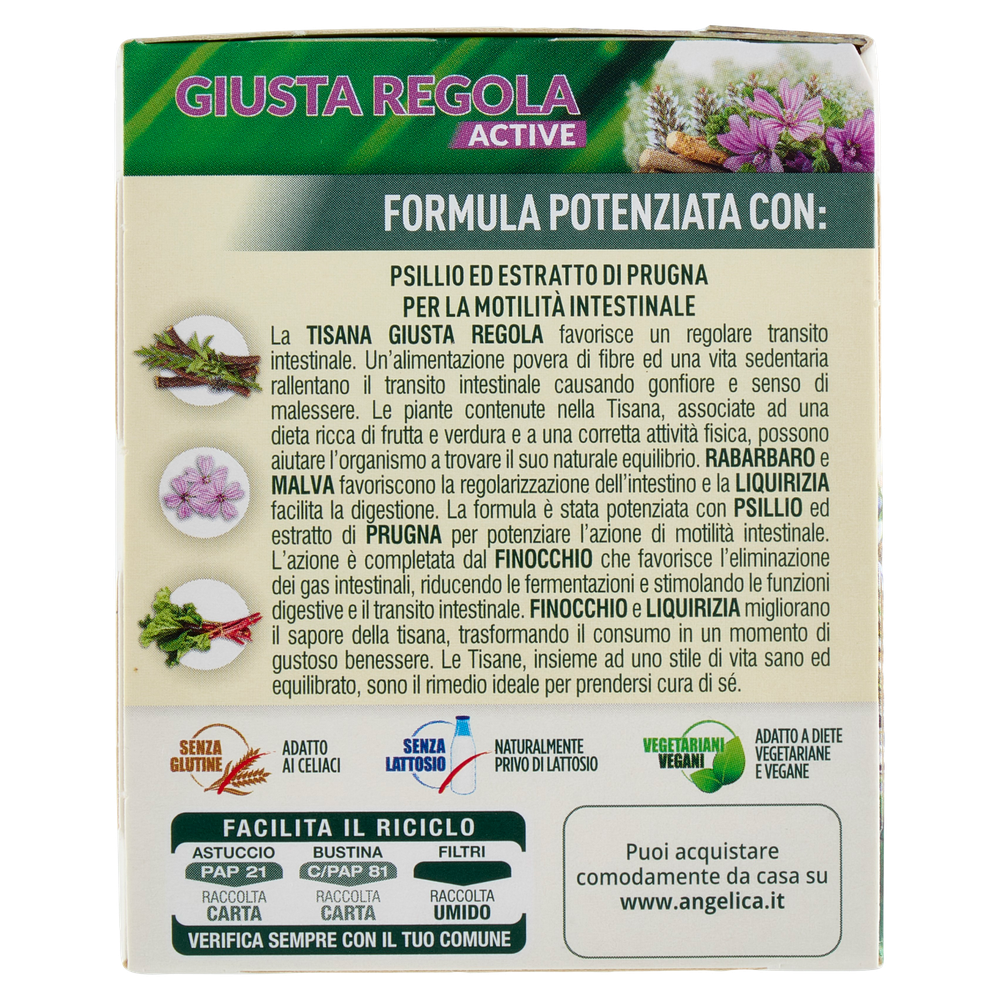 Tisana Giusta Regola Active Con Psillio E Prugna 18x2g L'angelica - Foto 2