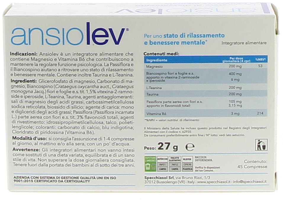 Specchiasol Ansiolev 45 Compresse - Foto 2