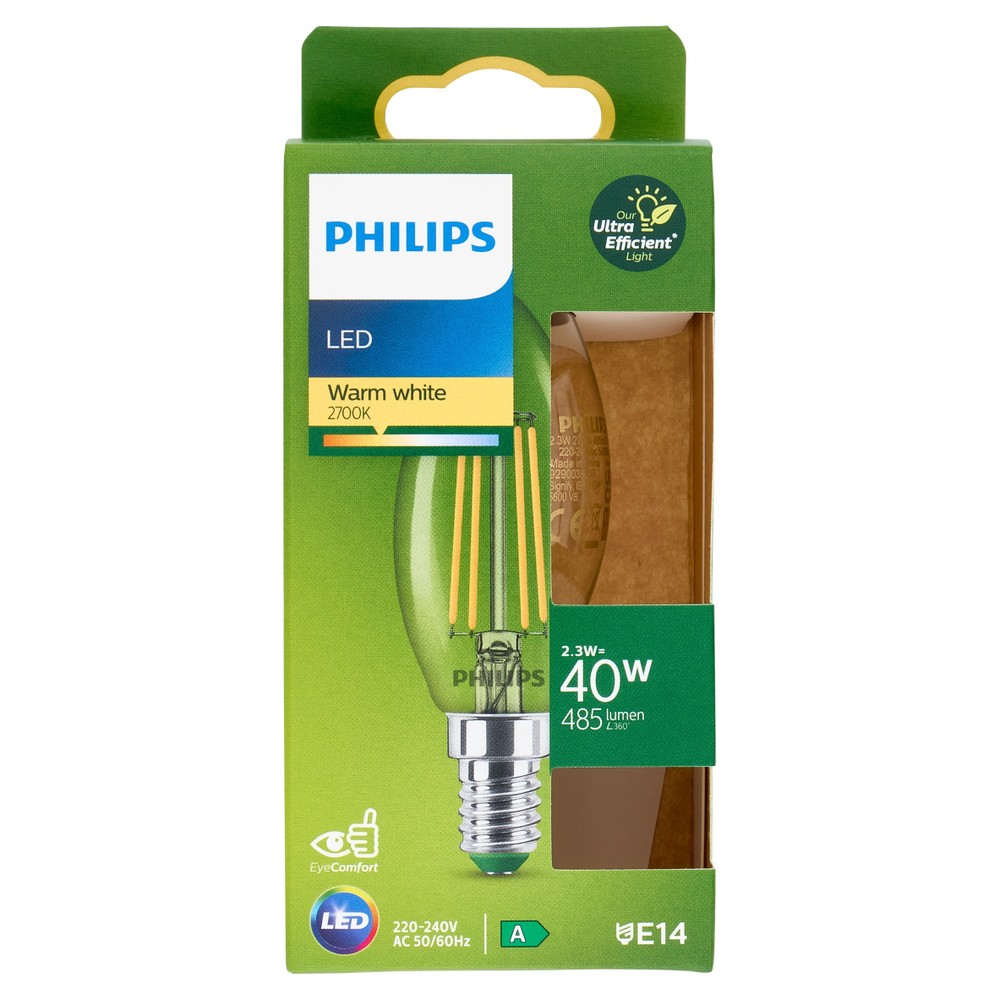 Lampadina Led Filamento Classe A Candela 40w Luce Calda Philips - Foto 1