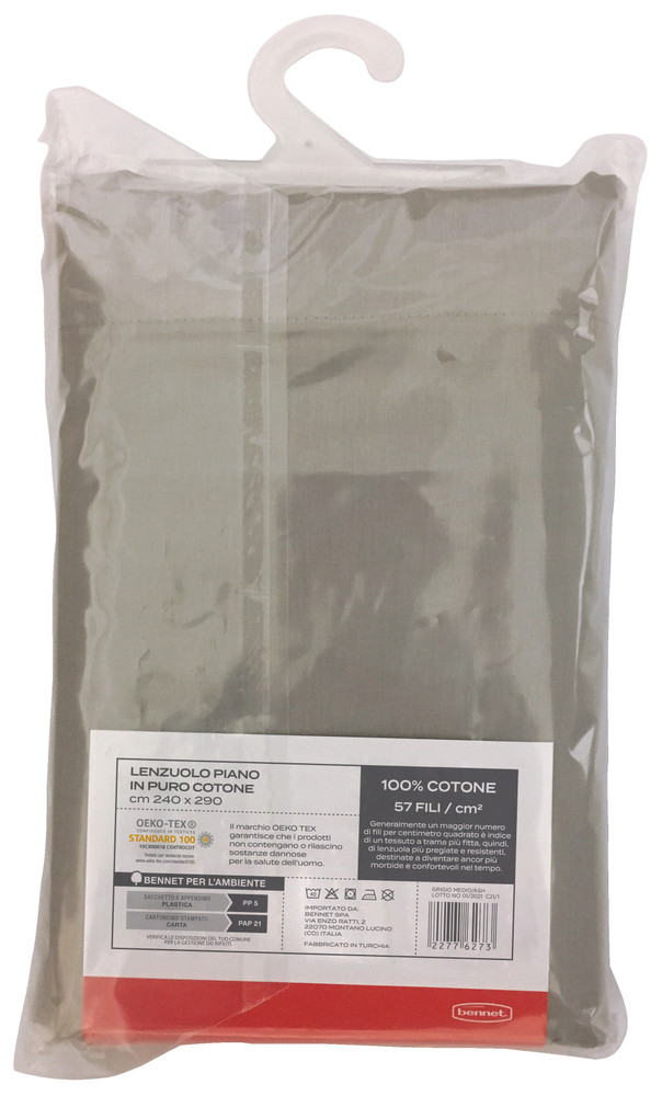 Lenzuolo Piano Tinta Unita 2 Piazze Cm240x290 Grigio Medio Casa - Foto 2