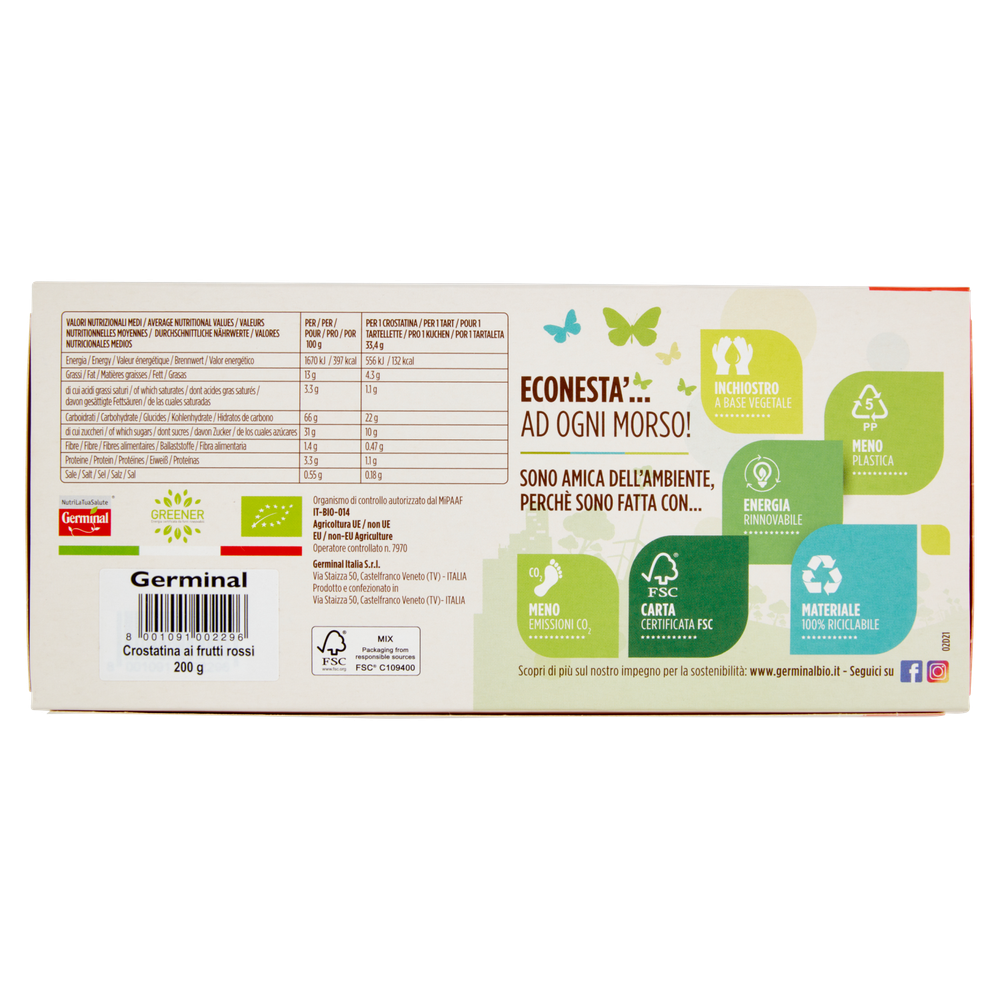 Germinal Bio Crostatina Frutti Rossi Gluten Free 6 X 33,4 G - Foto 3