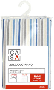 Lenzuolo Piano Stampa Righe 2 Piazze Cm240x290 Azzurro Casa