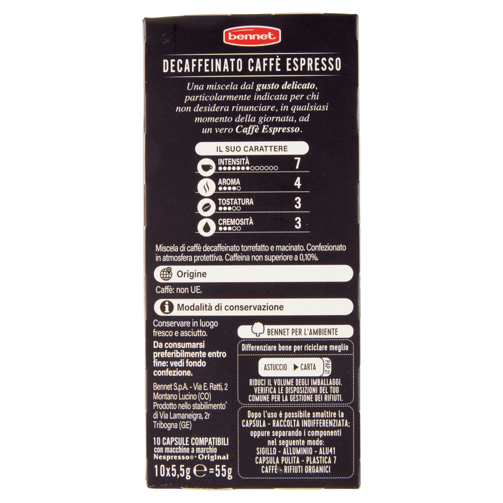 Caffè Espresso Dek In Capsule Compatibili Nespresso 10pz Bennet - Foto 3