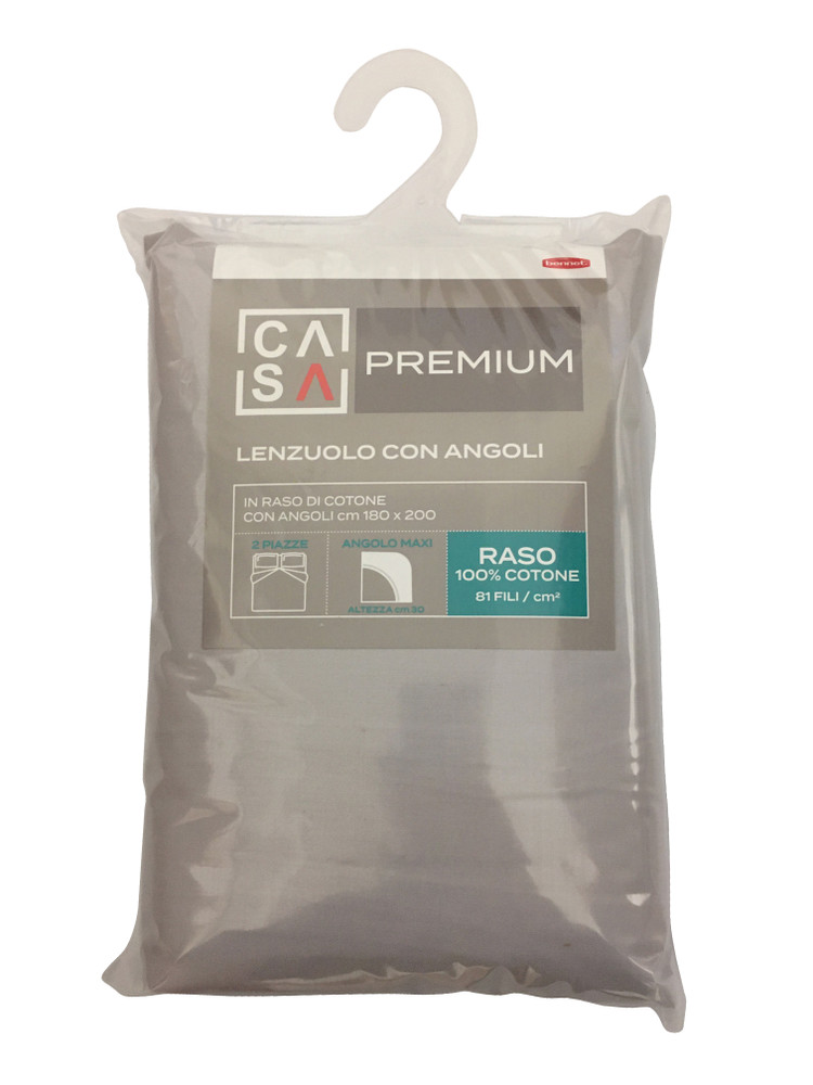 Lenzuolo Raso Tinta Unita Angoli 2 Pz Cm180x200 Grigio Casa Premium - Foto 1