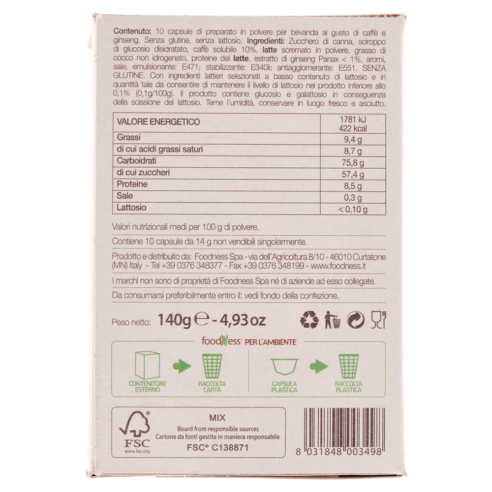 Capsule Caffè Al Ginseng 10pz Foodness - Foto 2