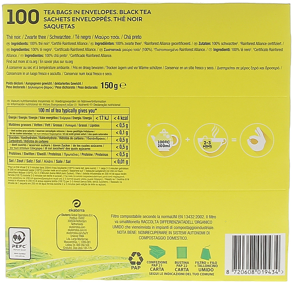 Te' Nero Lipton Yellow Label, Conf.100 Filtri