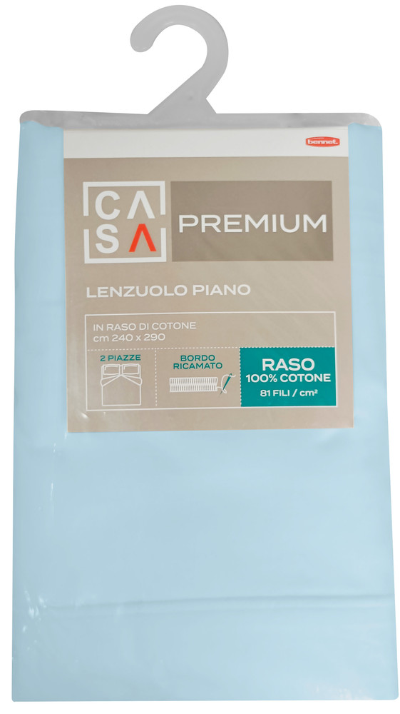 Lenzuolo Piano Raso Tinta Unita 2piazze Cm240x290 Azzurro Casa Premium