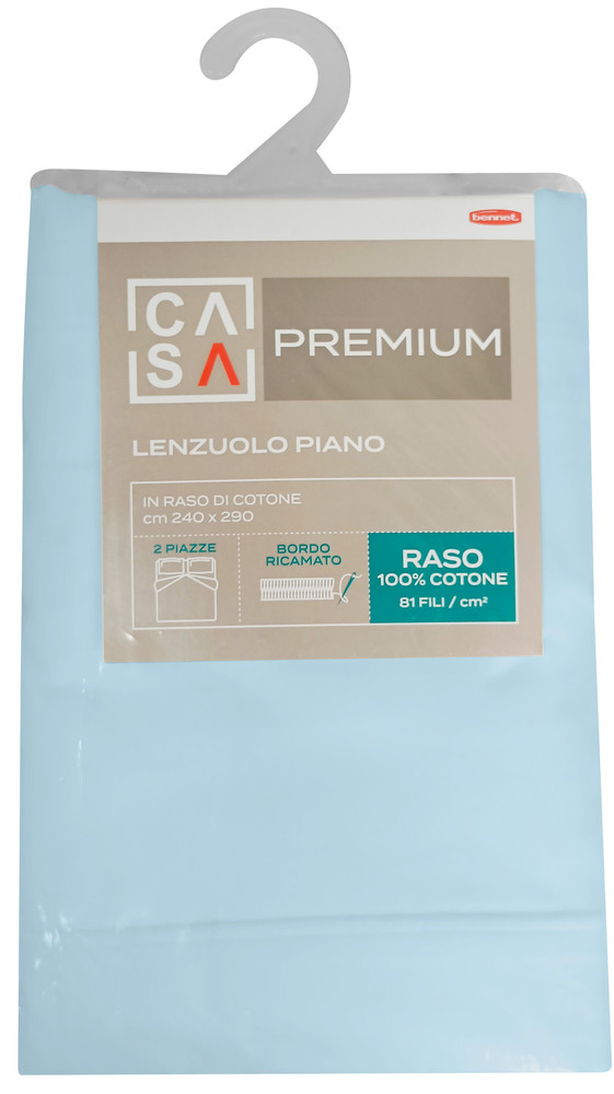 Lenzuolo Piano Raso Tinta Unita 2piazze Cm240x290 Azzurro Casa Premium - Foto 1