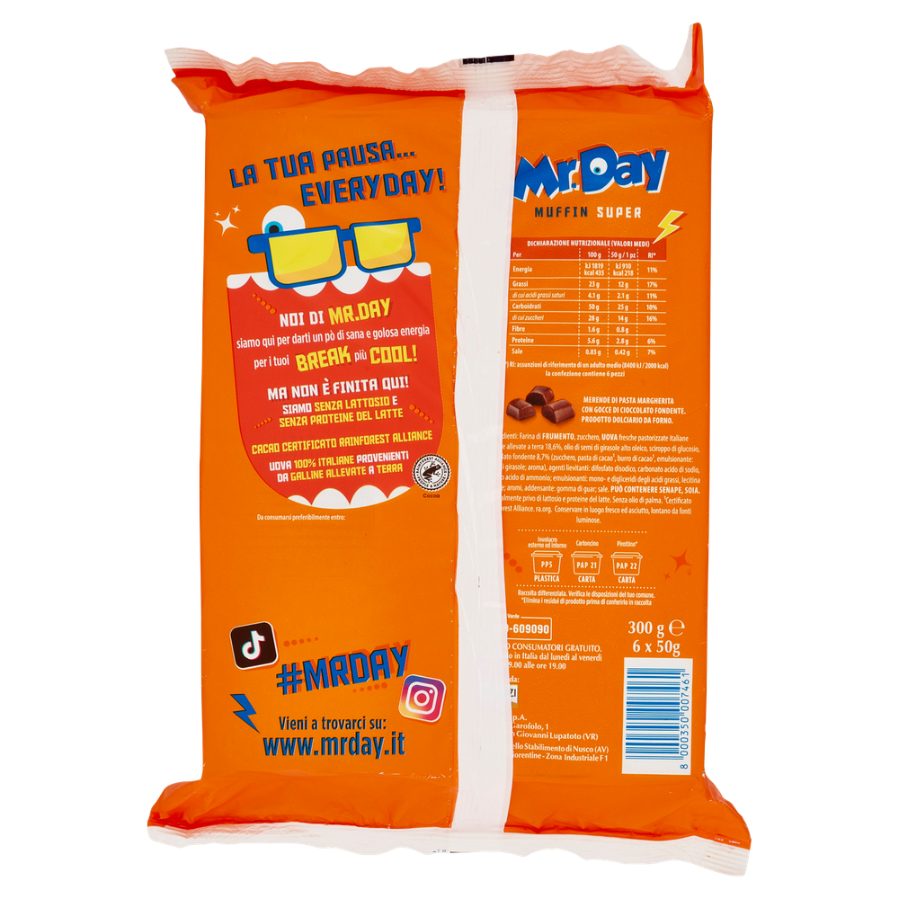 Super Muffin Con Pepite Di Cioccolato Fondente 6x50g Mr.Day - Foto 3