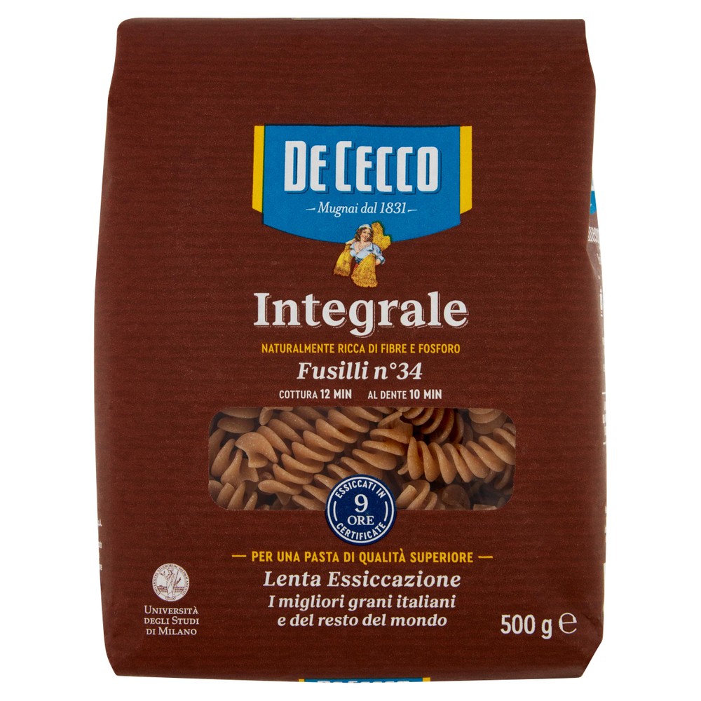 Pasta Fusilli Integrali N.34 De Cecco - Foto 1