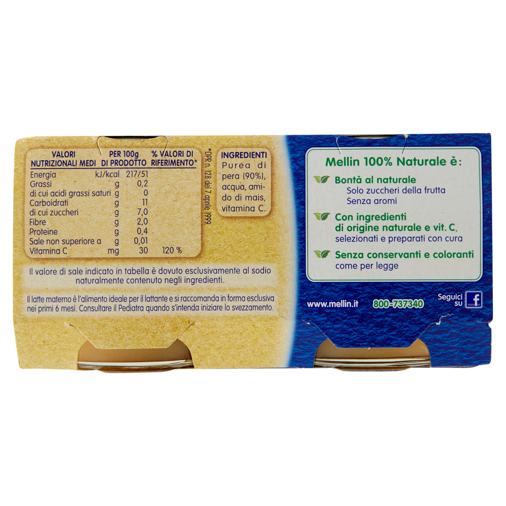 Omogeneizzato Frutta Dal 4° Mese Di Pera 2x100g Mellin - Foto 3