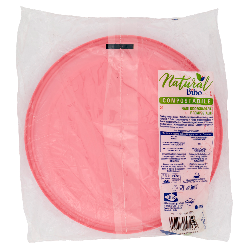 20 Piatti Piani Rosa In Bioplastica Bibo - Foto 3