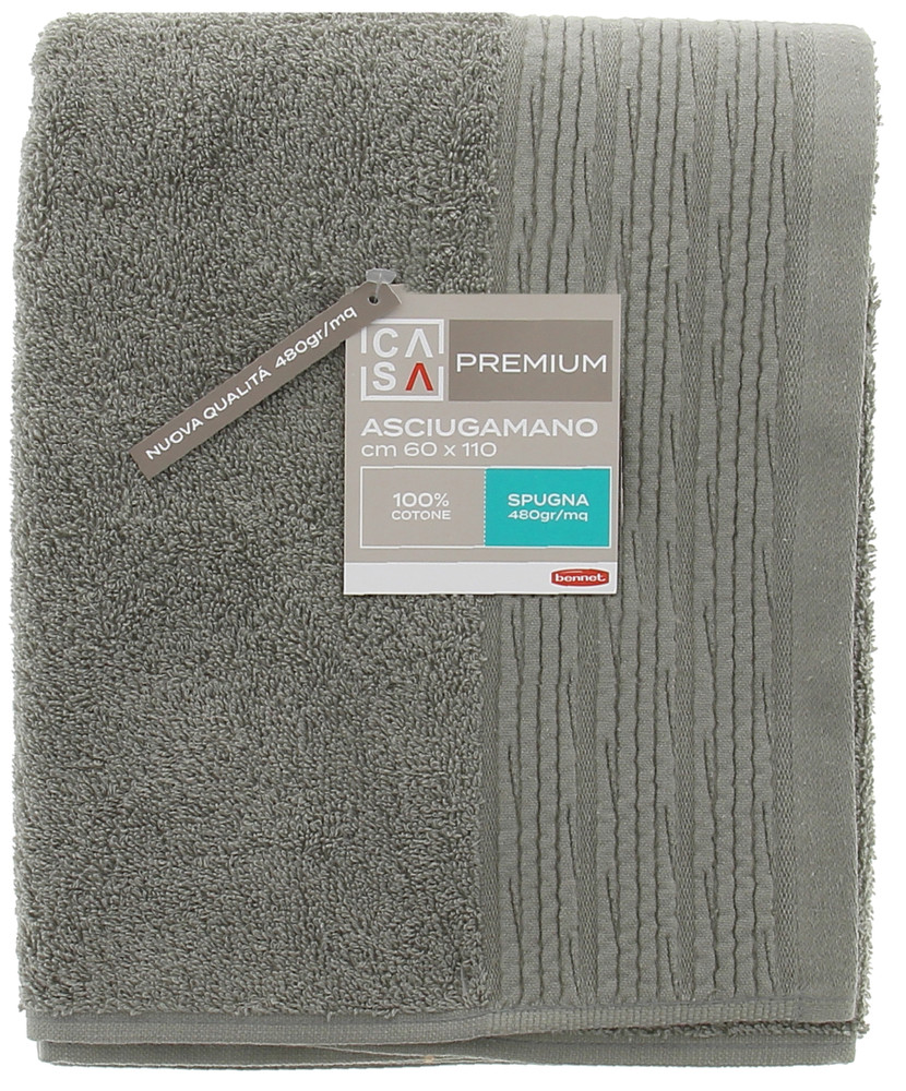 Asciugamano Spugna Cm60x110 Bordo A Rilievo Grigio Medio Casa Premium - Foto 1