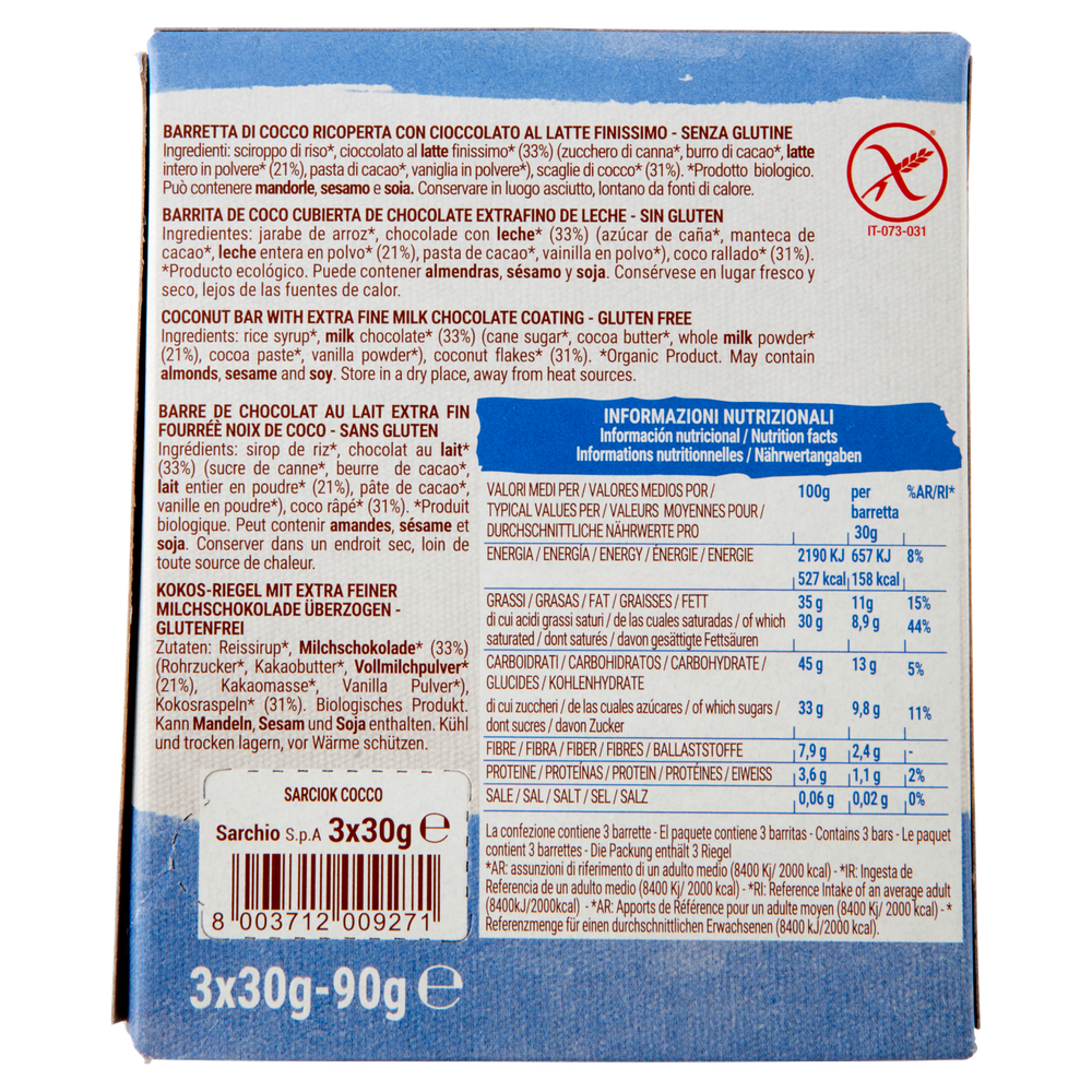 Barrette Sarciok Cocco E Latte Senza Glutine Sarchio - Foto 3