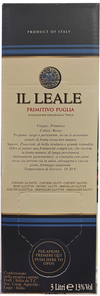 Vino Rosso Bag In Box Primitivo Puglia Il Leale - Foto 2